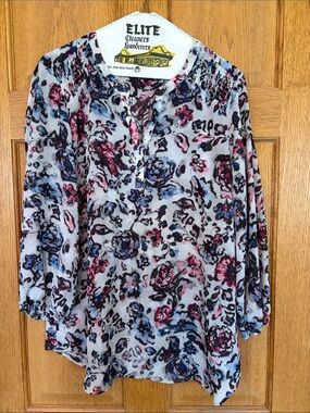Chaps Floral Smocked-Yoke Blouse in Pink & Blue